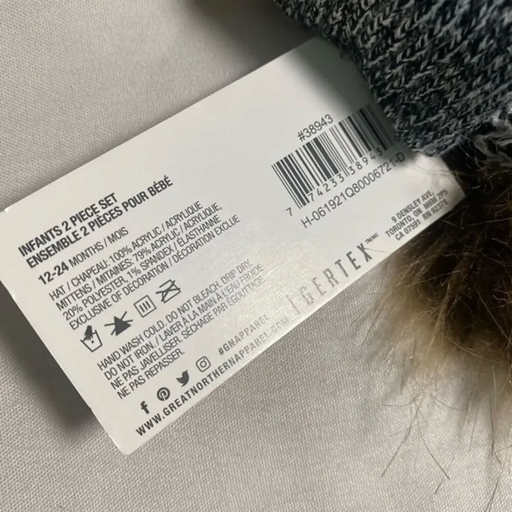 New baby infant beanie hat glove 12-24m gray bear face puff ears ball gray new